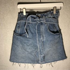 FREE PEOPLE East of Eden Paper Bag Button Fly Denim Jean Skirt Size 27